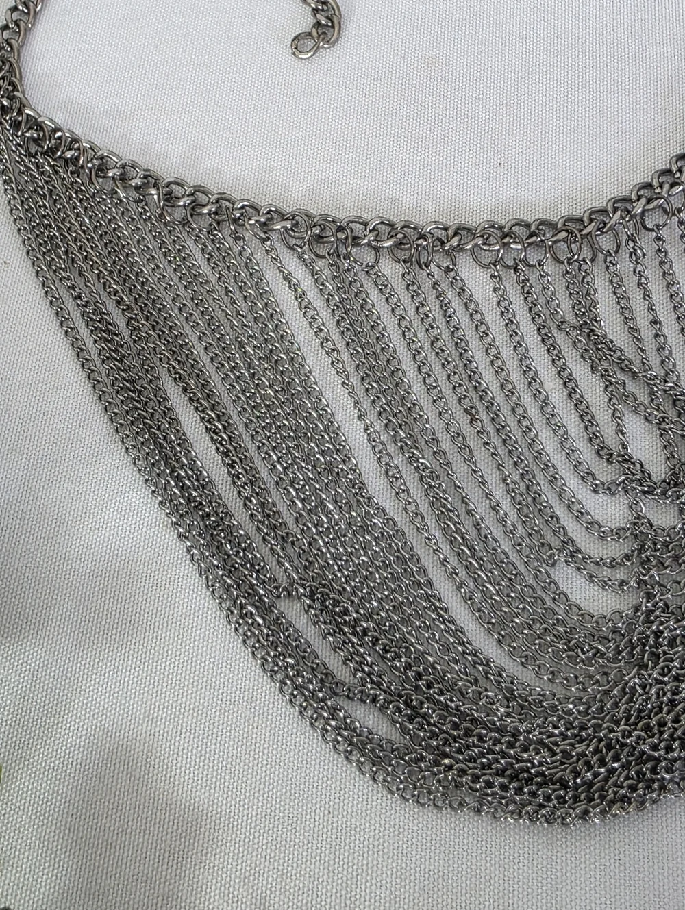 Gunmetal Multi-Strand Chain Drape Bib Necklace - Industrial Statement